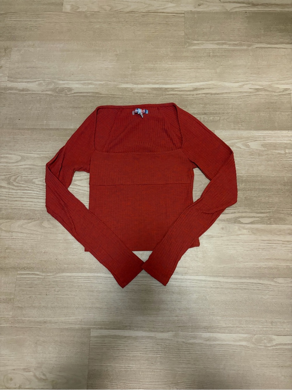 Women’s Square-Neck Ribbed Long-Sleeve Top - Red